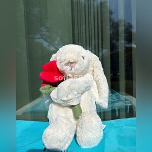 Authentic Jellycat Cream Bunny With Rose